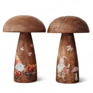 Fall Woodland Gnomes Crafted Wood Mushroom Shelf Sitter Tier Tray Tabletop Decor